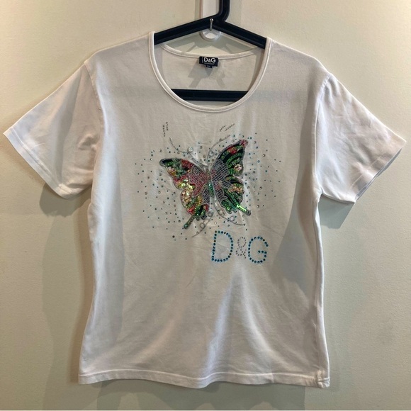 Dolce & Gabbana Tops - DOLCE & GABBANA Sz XL Sequin Jewelled  Butterfly Short Sleeve Soft Tee T-Shirt